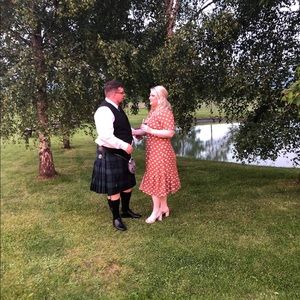 EUC Burnt Orange & Polka Dot Wrap Dress